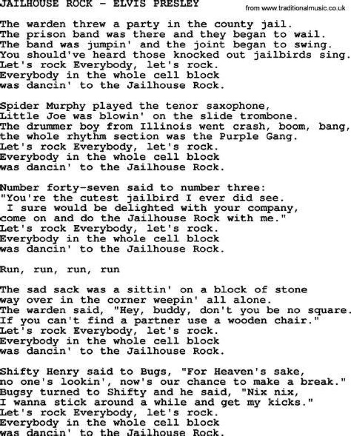 Jailhouse rock Elvis Presley (Lyrics) YouTube